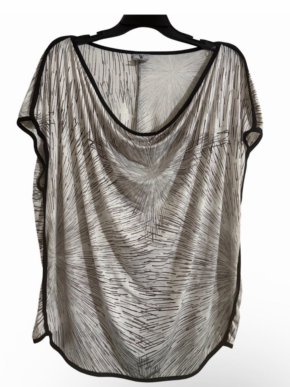 Worthington Plus Size 3X Black & White Scribble Pattern Blouse Boat Neck Flowy